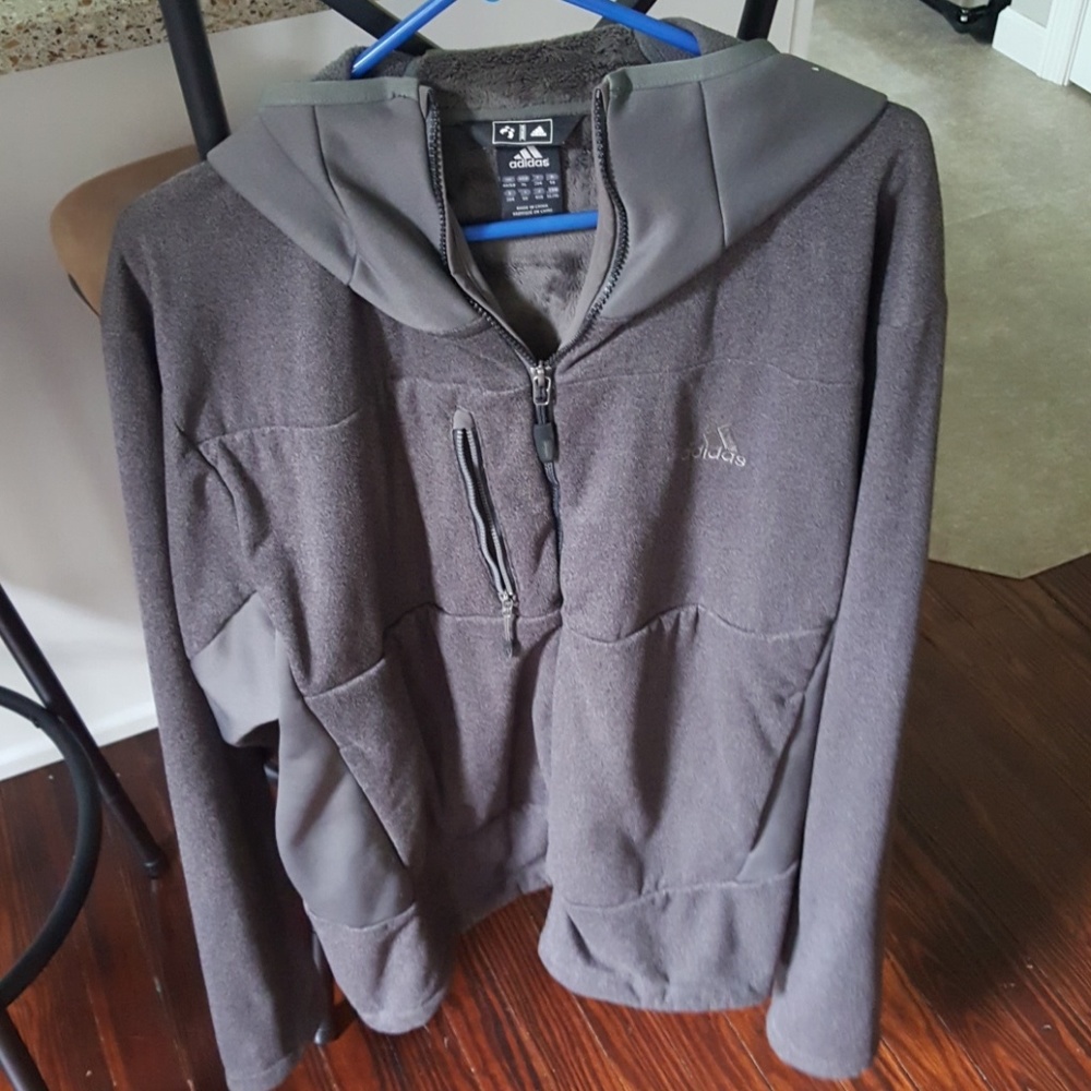 Dark gray Hooded zipper up Adidas jacket Size XL.